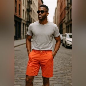 Woolrich Utility Chino Shorts‎ Men’s 32 Orange Zip Pocket Urban Bold Summer